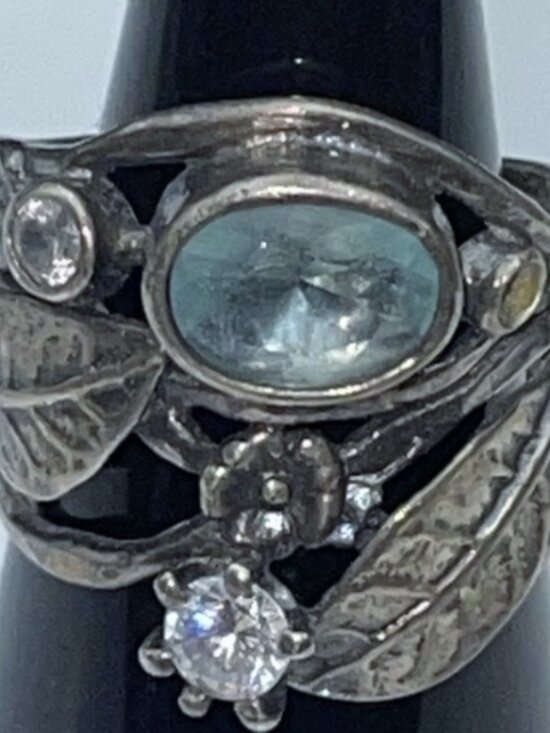 Silpada Jewelry - Silpada Sterling Silver Blue Topaz CZ Floral Design Statement Ring Sz 6